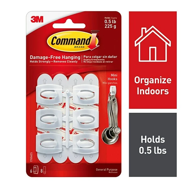 Command™ Mini Hooks, White, 6 Hooks (17006ES) 3 Command™ Mini Hooks, White, 6 Hooks (17006ES)