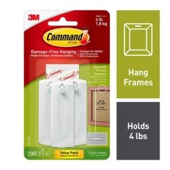 Command™ Sawtooth Picture Hanger, White, 3 Hangers (17042-ES)