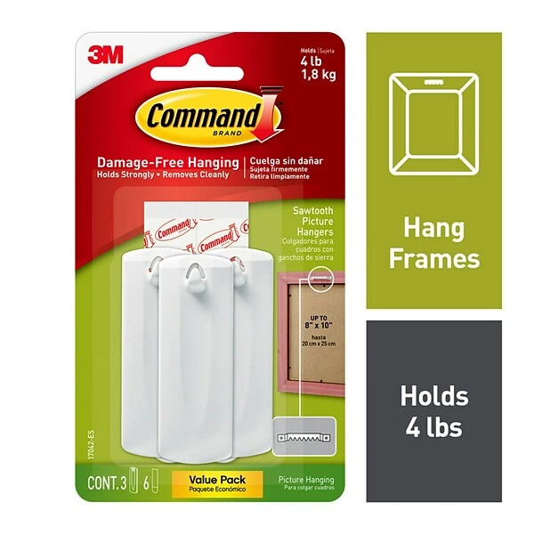 Command™ Sawtooth Picture Hanger, White, 3 Hangers (17042-ES) 3 Command™ Sawtooth Picture Hanger, White, 3 Hangers (17042-ES)