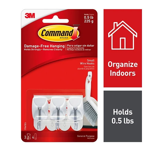 Command™ Small Wire Hooks, White, 3 Hooks (17067ES) 3 Command™ Small Wire Hooks, White, 3 Hooks (17067ES)