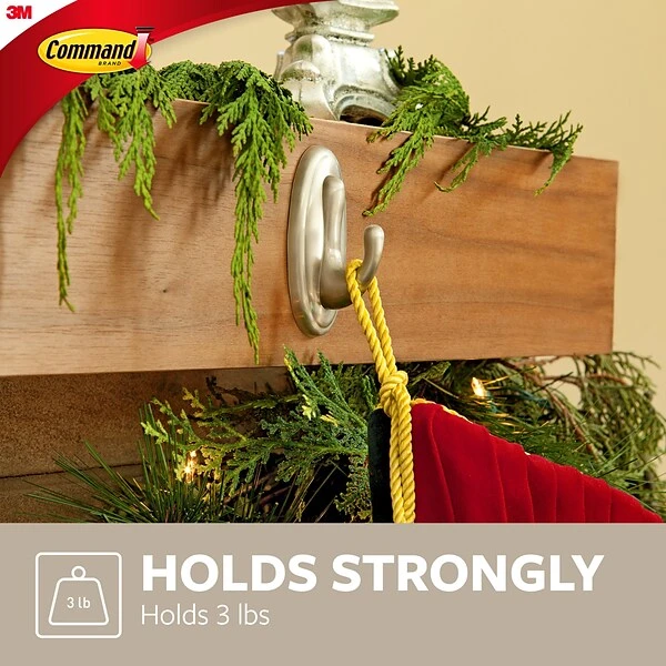 Command™ Medium Metallic Coated Hook, Brushed Nickel, 1 Hook, 2 Strips/Pack (17051BN-ES) 5 Command™ Medium Metallic Coated Hook, Brushed Nickel, 1 Hook, 2 Strips/Pack (17051BN-ES) - Image 3