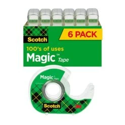 Scotch® Magic™ Tape With Refillable Dispenser, Invisible, Write On, Matte Finish, 3/4" X 18.05 Yds., 1" Core, 6 Rolls (6122MP)