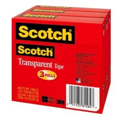 Scotch® Transparent Tape Refill, 1" X 72 Yds., 3 Rolls (600-72-3PK)