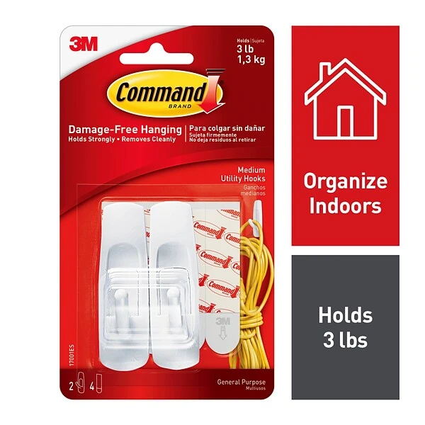 Command™ Medium Utility Hooks, White, 2 Hooks (17001ES) 3 Command™ Medium Utility Hooks, White, 2 Hooks (17001ES)
