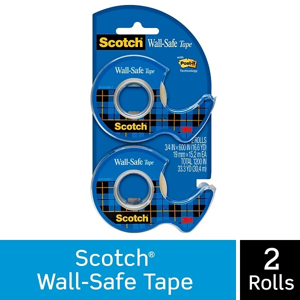 Scotch® Wall-Safe Tape W/Dispenser, 3/4" X 16.67 Yds., 2 Rolls (183-DM2) 4 Scotch® Wall-Safe Tape W/Dispenser, 3/4" X 16.67 Yds., 2 Rolls (183-DM2) - Image 2