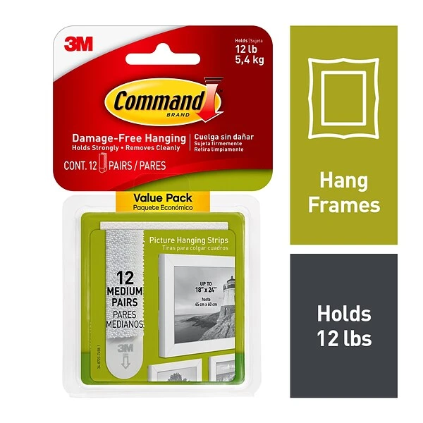 Command™ Medium Picture Hanging Strips, White, 12/Pack (17204-12ES) 4 Command™ Medium Picture Hanging Strips, White, 12/Pack (17204-12ES) - Image 2