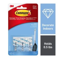 Command™ Small Wire Hooks, Clear, 3 Hooks (17067CLR-ES)