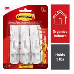Command™ Medium Utility Hooks Value Pack, White, 6 Hooks (17001-6ES)