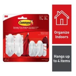 Command™ Small And Medium Designer Hooks Value Pack, White, 2 Small And 2 Medium/Pack (17081-2VPES)