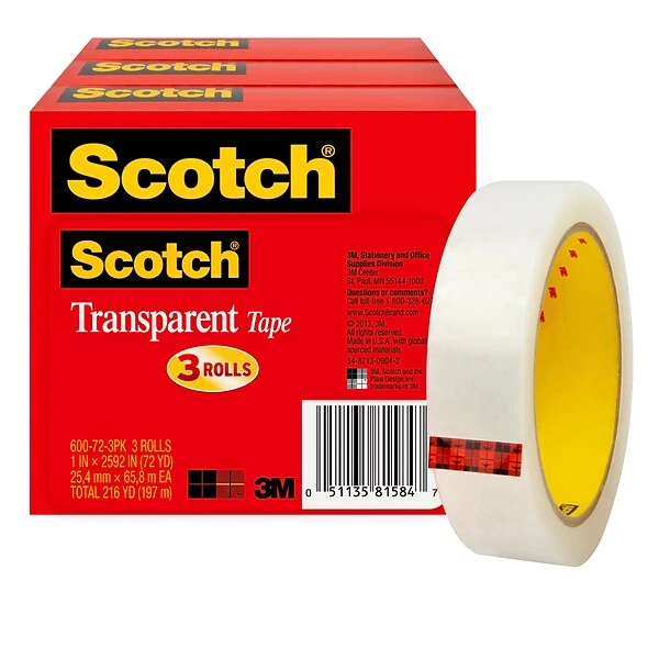 Scotch® Transparent Tape Refill, 1" X 72 Yds., 3 Rolls (600-72-3PK) 5 Scotch® Transparent Tape Refill, 1" X 72 Yds., 3 Rolls (600-72-3PK) - Image 3
