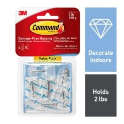 Command™ Clear Medium Wire Hook Value Pack, 6 Hooks (17065CLR-6ES)