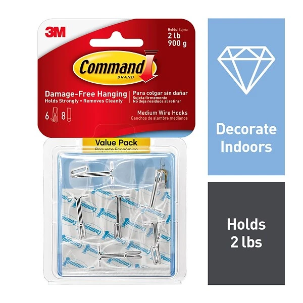Command™ Clear Medium Wire Hook Value Pack, 6 Hooks (17065CLR-6ES) 3 Command™ Clear Medium Wire Hook Value Pack, 6 Hooks (17065CLR-6ES)