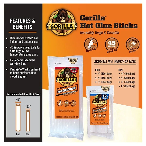 Gorilla Glue Sticks, Clear/Opaque, 30/Pack (3023003) 5 Gorilla Glue Sticks, Clear/Opaque, 30/Pack (3023003) - Image 3