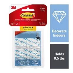 Command™ Mini Hooks Value Pack, Clear, 18 Hooks (17006CLR-VP)
