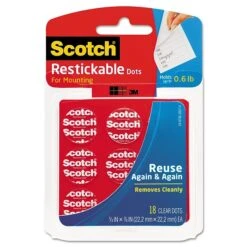 Scotch® Restickable Dots, 7/8" X 7/8", Clear, 18/Pack