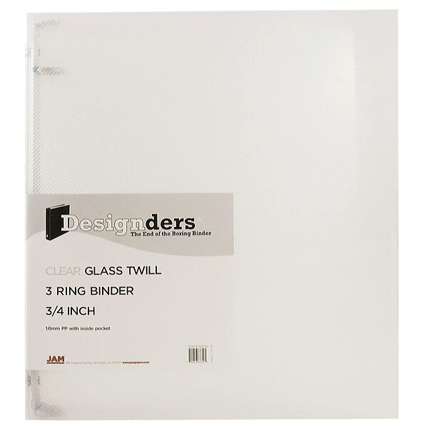 JAM Paper Standard .75" 3-Ring Flexible Poly Binder, Clear Glass Twill (7525644) 3 JAM Paper Standard .75" 3-Ring Flexible Poly Binder, Clear Glass Twill (7525644)