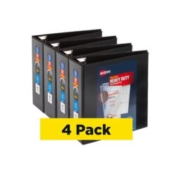 Avery Heavy Duty 4" 3-Ring View Binder, Black, 4/Pack (79604CT)