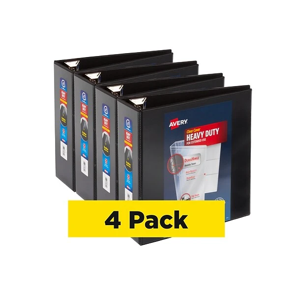 Avery Heavy Duty 4" 3-Ring View Binder, Black, 4/Pack (79604CT) 3 Avery Heavy Duty 4" 3-Ring View Binder, Black, 4/Pack (79604CT)