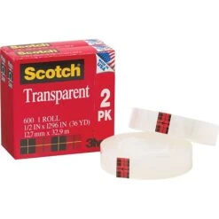 Scotch® Transparent Tape, Crystal Clear Clarity Finish, Glossy, 1/2" X 36 Yds., 1" Core, 2 Rolls (600H2) -Scott Stationery Shop s0340970 s7