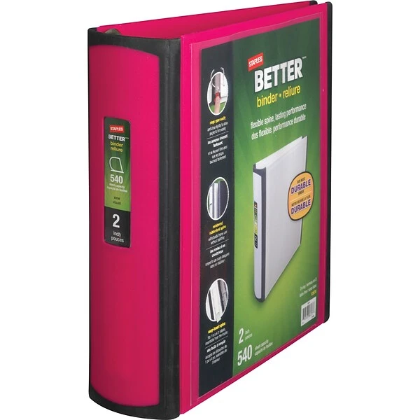 Better 2" 3 Ring View Binder With D-Rings, Pink (13570-CC) 3 Better 2" 3 Ring View Binder With D-Rings, Pink (13570-CC)