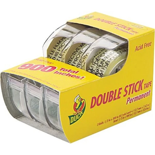 Duck 1/2" X 8 1/3 Yds. Permanent Double Stick Tape, Clear, 3/Pack 3 Duck 1/2" X 8 1/3 Yds. Permanent Double Stick Tape, Clear, 3/Pack
