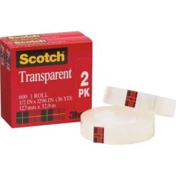 Scotch® Transparent Tape, Crystal Clear Clarity Finish, Glossy, 1/2" X 36 Yds., 1" Core, 2 Rolls (600H2) -Scott Stationery Shop s0600453 s7