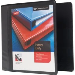 Heavy Duty 4" 3 Ring View Binder With D-Rings, Black, 4/Pack (56235CT/24695CT)