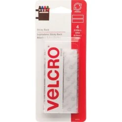 VELCRO® Velcro Strips 3 1/2" X 3/4" Hook & Loop Fastener With Adhesive, White, 4/Pack (VEC90076)