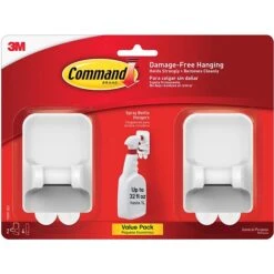 Command™ Spray Bottle Hangers, White/Gray, 2 Bottle Hangers And 4 Strips/Pack (17009-2ES)