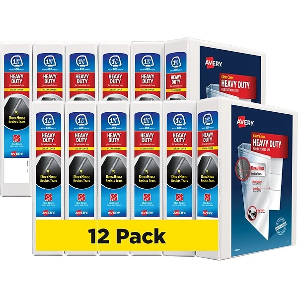 Avery Heavy Duty 1 1/2" 3-Ring View Binder, White, 12/Pack (79195CT) 3 Avery Heavy Duty 1 1/2" 3-Ring View Binder, White, 12/Pack (79195CT)