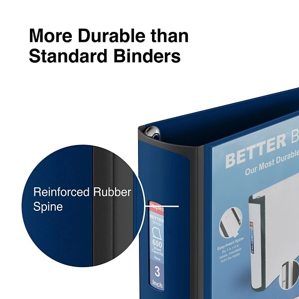 Better 3" 3 Ring View Binder With D-Rings, Blue (15127-CC) 5 Better 3" 3 Ring View Binder With D-Rings, Blue (15127-CC) - Image 3