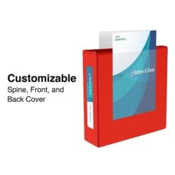 Heavy Duty 1" 3 Ring View Binder With D-Rings, Red (ST56295-CC)