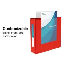Heavy Duty 3" 3 Ring View Binder With D-Rings, Red (ST56298-CC)
