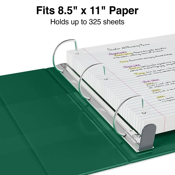 Heavy Duty 1-1/2" 3 Ring View Binder With D-Rings, Dark Green (56310-CC/24682) 4 Heavy Duty 1-1/2" 3 Ring View Binder With D-Rings, Dark Green (56310-CC/24682) - Image 2