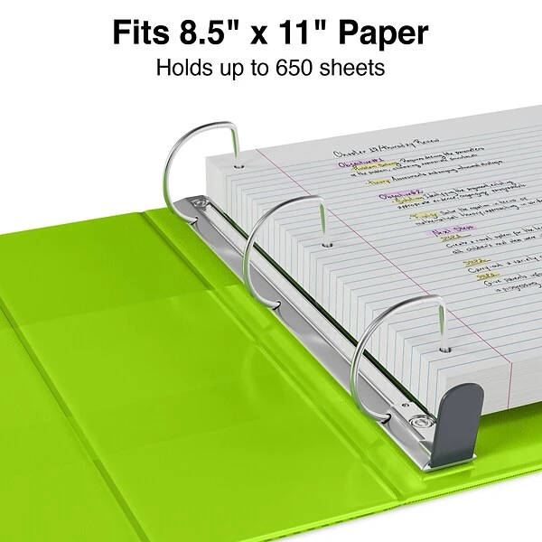 Heavy Duty 3" 3 Ring View Binder With D-Rings, Chartreuse (ST56322-CC) 4 Heavy Duty 3" 3 Ring View Binder With D-Rings, Chartreuse (ST56322-CC) - Image 2