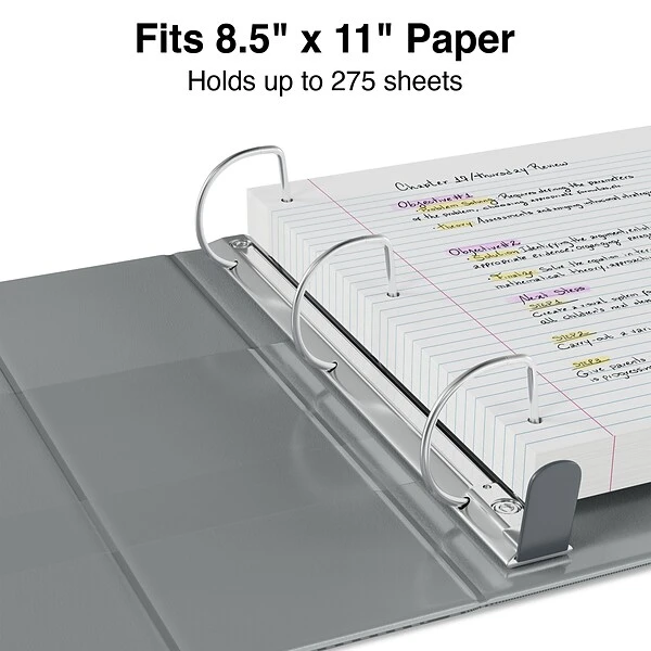 Heavy Duty 1" 3 Ring View Binder With D-Rings, Gray (ST56329-CC) 4 Heavy Duty 1" 3 Ring View Binder With D-Rings, Gray (ST56329-CC) - Image 2