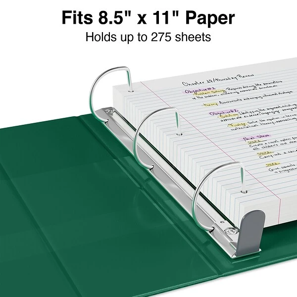 Heavy Duty 1" 3 Ring View Binder With D-Rings, Dark Green (ST56309-CC) 3 Heavy Duty 1" 3 Ring View Binder With D-Rings, Dark Green (ST56309-CC) - Image 2