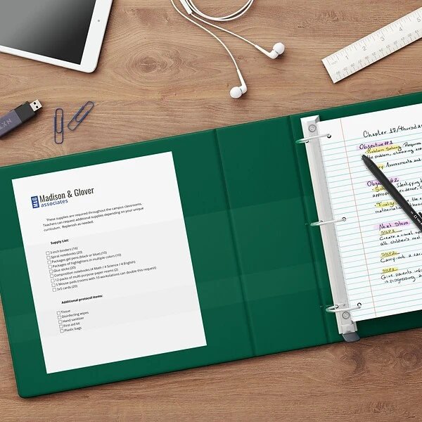 Heavy Duty 1" 3 Ring View Binder With D-Rings, Dark Green (ST56309-CC) 5 Heavy Duty 1" 3 Ring View Binder With D-Rings, Dark Green (ST56309-CC) - Image 4