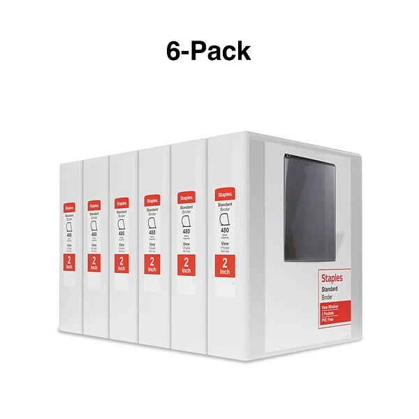 Standard 2" 3 Ring View Binder With D-Rings, White, 6/Pack (26444CT) 7 Standard 2" 3 Ring View Binder With D-Rings, White, 6/Pack (26444CT) - Image 5