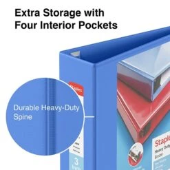 Staples Heavy Duty 3" 3-Ring View Binder With D-Rings And Four Interior Pockets, Periwinkle (ST56292-CC) -Scott Stationery Shop s1221784 s7