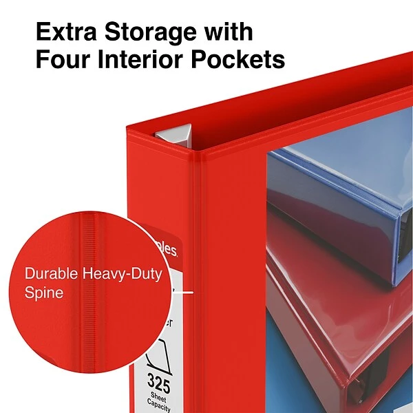 Heavy Duty 1-1/2" 3 Ring View Binder With D-Rings, Red (24681) 5 Heavy Duty 1-1/2" 3 Ring View Binder With D-Rings, Red (24681) - Image 3