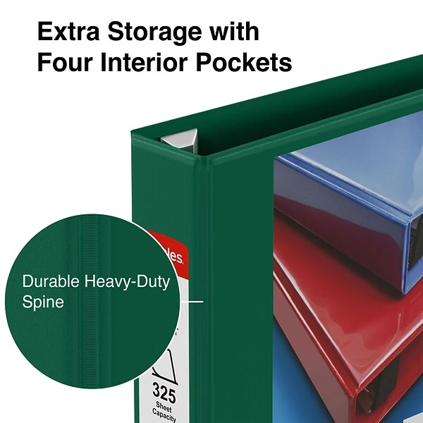 Heavy Duty 1-1/2" 3 Ring View Binder With D-Rings, Dark Green (56310-CC/24682) 5 Heavy Duty 1-1/2" 3 Ring View Binder With D-Rings, Dark Green (56310-CC/24682) - Image 3