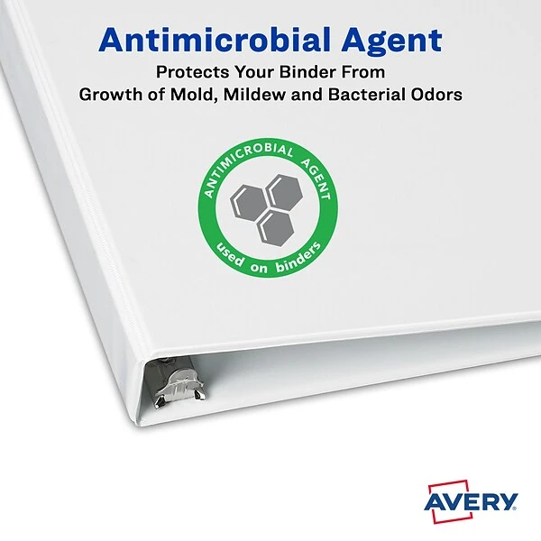 Avery TouchGuard Protection Heavy Duty 2" 3-Ring View Binder, White (17143) 4 Avery TouchGuard Protection Heavy Duty 2" 3-Ring View Binder, White (17143) - Image 2