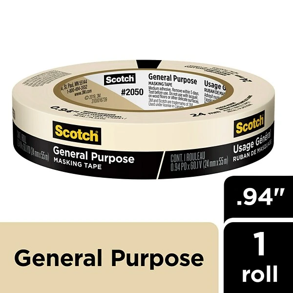 Scotch® General Purpose Masking Tape, Tan, 0.94 In X 60.1 Yd (2050-24AP) 3 Scotch® General Purpose Masking Tape, Tan, 0.94 In X 60.1 Yd (2050-24AP)