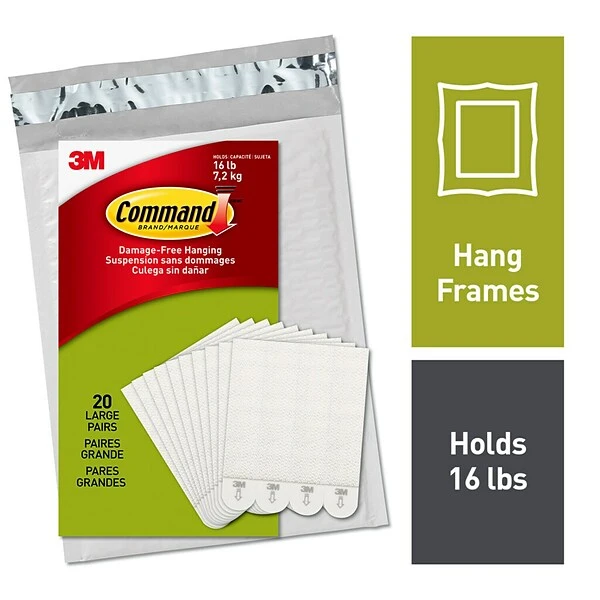 Command Large Picture Hanging Strips, Damage-Free, White, 20-Pairs (40-Command Strips) (17206-20NA) 3 Command Large Picture Hanging Strips, Damage-Free, White, 20-Pairs (40-Command Strips) (17206-20NA)