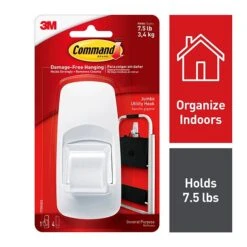 Command™ Jumbo Hook, White, 1 Hook, 2 Strips/Pack (17004-RR)