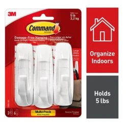 Command™ Large Utility Hook, White, 3 Hooks, 6 Strips/Pack (17003-3ES)