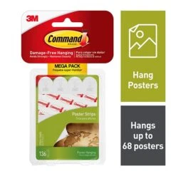 Command™ Poster Strips Mega-Pack, White, 136 Strips/Pack (17024-136ES)