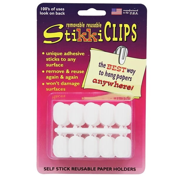 StikkiWorks StikkiCLIPS™ Adhesive Clips, White, 30 Per Pack, 3 Packs (STK01420-3) 3 StikkiWorks StikkiCLIPS™ Adhesive Clips, White, 30 Per Pack, 3 Packs (STK01420-3)