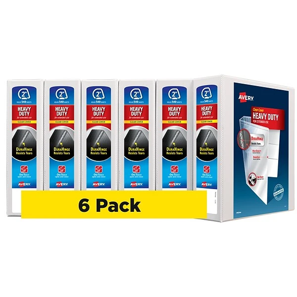 Avery Heavy Duty 2" 3-Ring View Binder, White, 6/Pack (79192CT) 3 Avery Heavy Duty 2" 3-Ring View Binder, White, 6/Pack (79192CT)